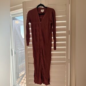 Line and Dot Button-Up Cardigan Dress